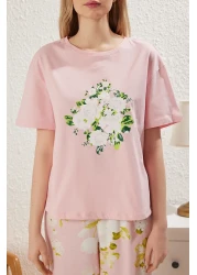  Collection Pink 100% Cotton Floral Knitted Pajamas Set Thmss25Pt00061