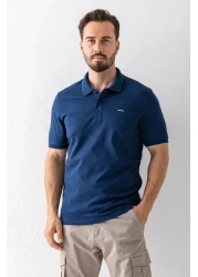 JB John Borners تي شيرت قطن مطبوع برقبة بولو للرجال باللون الأزرق الداكن - 25Y 2061