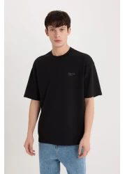 Defacto تي شيرت Boxy Fit برقبة دائرية وأكمام قصيرة من القماش الثقيل D5507AX25SP