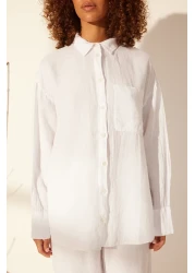  Collection White 100% Linen Oversize Shirt TWOSS23GO00443