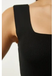 Happiness İstanbul Women's Black and White Square Collar Thick Strap 2 Pack Knitwear Blouse US00822