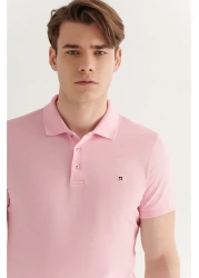 Avva تي شيرت رجالي وردي فاتح 100% قطن ذو ياقة بولو رائعة E 001004