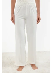  Collection White 100% Cotton Frill Detailed Knitted Pajamas Set Thmss24Pt00223