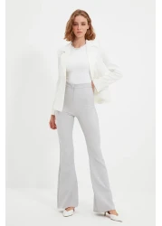  Collection Gray Spanish Leg Flare Woven Fabric Trousers Tofaw19Bb0581