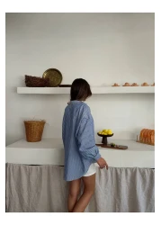 Osyday Women's Oversize Striped Blue Shirt