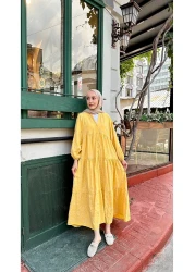 LOCCO Women's Gold Flower Embroidered Dress Yellow