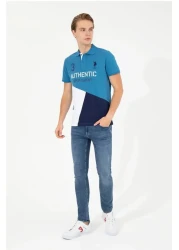 U.S. Polo Assn. تيشيرت رجالي بياقة بولو بنزين