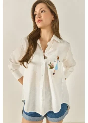 Bianco Lucci Women's Embroidery Detailed Long Sleeve Ayrobin Shirt MG5166 60283242