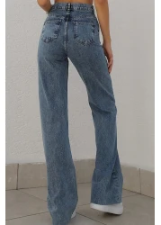 DRC trend بنطال جينز نسائي من قماش الليكرا الفضفاض متوسط الخصر وخصر عالي من طراز 90