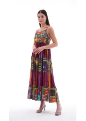 Şimal Women's Ethnic Patterned Rope Strap Long Dress 250215 -