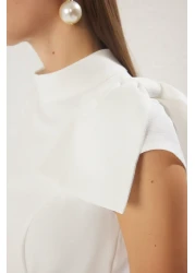  Collection فستان سهرة أنيق منسوج بطيات على شكل حرف A باللون الأبيض فستان التخرج الليلي TPRAW25EL00151