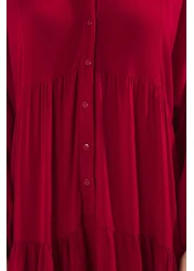  Modest فستان منسوج من الفسكوز باللون العنابي TCTSS24EB00221