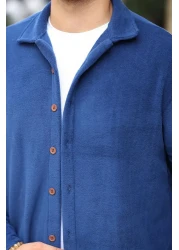 twingold Navy Blue Oversize Fleece - Men's Winter Lumberjack Shirt