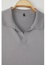  Collection تي شيرت تريكو عادي بياقة بولو بلون الحجر - TMNSS25PO00008