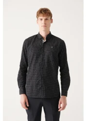 Avva Men's Black Seersucker Cotton Plaid Patterned Shirt A31Y2214