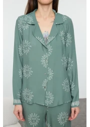  Collection طقم بيجامة منسوجة من الفسكوز بنمط الشمس الخضراء THMAW25PT00034