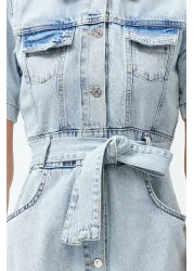  Collection Blue Hemline Tassel Belt Maxi Denim Dress Twoss24El00377