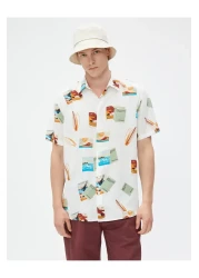 Koton Short Sleeve Shirt Summer Themed Surf Detailed Classic Collar