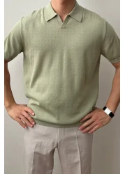 Tarz Cool Men's Placket Short Sleeve Polo Neck Knitwear T-Shirt