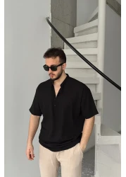 Livio Ferri Soro Men's Oversize Linen Look Short Sleeve Court Collar Half Placket Shirt