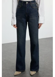  Collection بنطلون جينز أزرق داكن عالي الخصر وواسع الساق TWOAW24JE00313