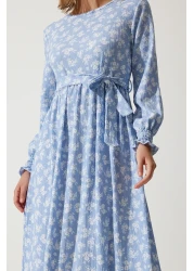 Happiness İstanbul فستان نسائي صيفي طويل محبوك بالزهور باللون الأزرق السماوي DD01322