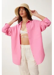 Lovelyİstanbul قميص موسلين وردي فاتح كبير الحجم - LMX0002