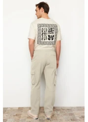  Collection بنطال كارجو بقصة عادية بلون حجري للجنسين - خصر مطاطي، قصة مربوطة TMNSS24PL00003