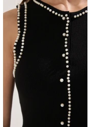  Collection Black Mini Pearl Detail Dress Twoss25El00311