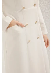  Modest Beige Button Woven Fabric Dress Tctss25Eb00027