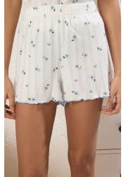  Collection طقم بيجامة محبوكة مع شريط/فيونكة من القطن الأبيض بنسبة 100% مع شورت مضلع THMSS25PT00434