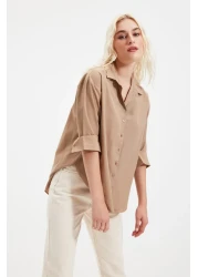  Collection قميص منسوج من القطن بقصة فضفاضة من المنك TWOAW20GO0107