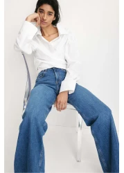 H&M بنطلون جينز واسع وعالي الخصر