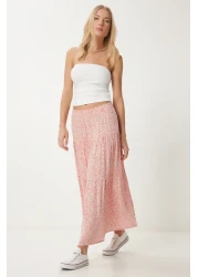 Happiness İstanbul Women's Pink Floral Slim Summer Woven Skirt Ub00304