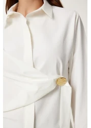 Happiness İstanbul قميص بوبلين نسائي مزين بالذهب على شكل عظمة US00975