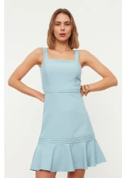  Collection Blue Ribbed Detailed Skirt Flounced Straps A-line Woven Mini Dress TWOSS20EL2504