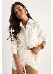 Bianco Lucci Women's Süzene Embroidered Oversize Muslin Shirt 2094 60283361