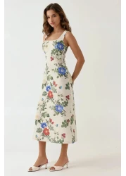 Hiccup فستان طويل منقوش على شكل زهرة من الكتان مع بطانة من الداخل