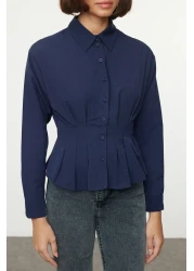  Collection Dark Navy Blue Woven Shirt - Waist Fitted Model TWOAW24GO00186