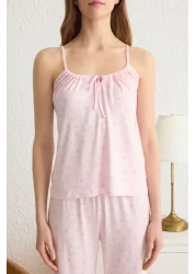  Collection طقم بيجامة محبوكة بطبعة زهور وردية - ربطة عنق وأشرطة THMSS24PT00233