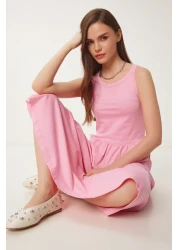 Happiness İstanbul Women's Pink Halter Neck Basic Summer Knitted Dress Cr00474