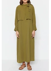  Modest Khaki Collar Tie Detailed Woven Dress TCTSS23EB00283