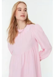  Modest فستان منسوج من القطن ذو قصة واسعة مع تفاصيل رباط مسحوق TCTSS21EL3470