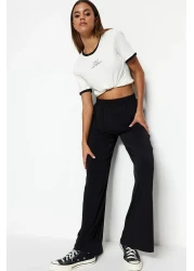  Collection High Waist Stretch Knitted Pants - Black Relaxed Fit Wide Leg TWOSS23PL00129