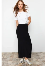  Collection Black Fitted Fish Form Flexible Knitted Maxi Skirt Twoss24Et00155