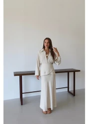 Laluvia طقم قميص تنورة بحزام من Natural - 8763