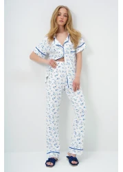 Trend Alaçatı Stili طقم بيجامة نسائي من القطن بجيب واحد وتفاصيل أنابيب من Micro Flower Saks PJM-X13898