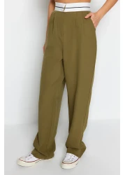  Collection Oil Green Wide Leg New Tyle Fabric Trousers