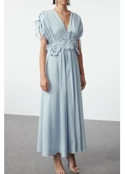  Collection Light Blue 3D Flower Detailed Poplin Stylish Evening Dress Night Graduation Dress Tprss24El00282