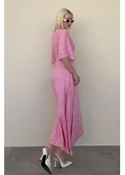 Madmext فستان نصف كم منقوش بالزهور الوردية MG2390